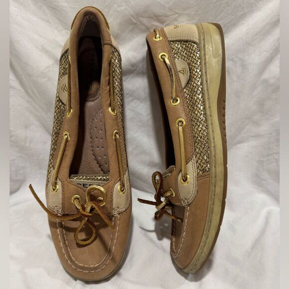 Sperry size 8 Women's angelfish Brown and Gold boat shoe Loafers - Picture 2 of 13